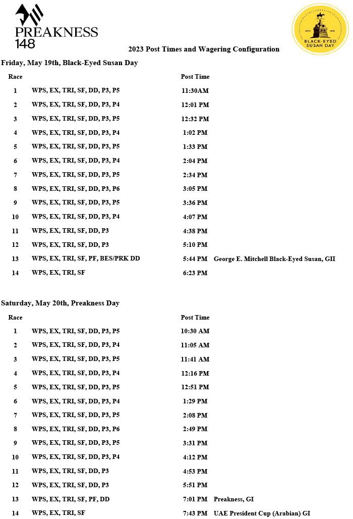 Black-Eyed Susan Day and Preakness Day Special Wagers & Posts