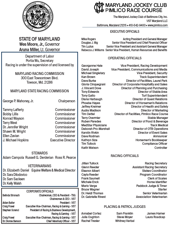 Pimlico Racing Officials - updated 5-8-24