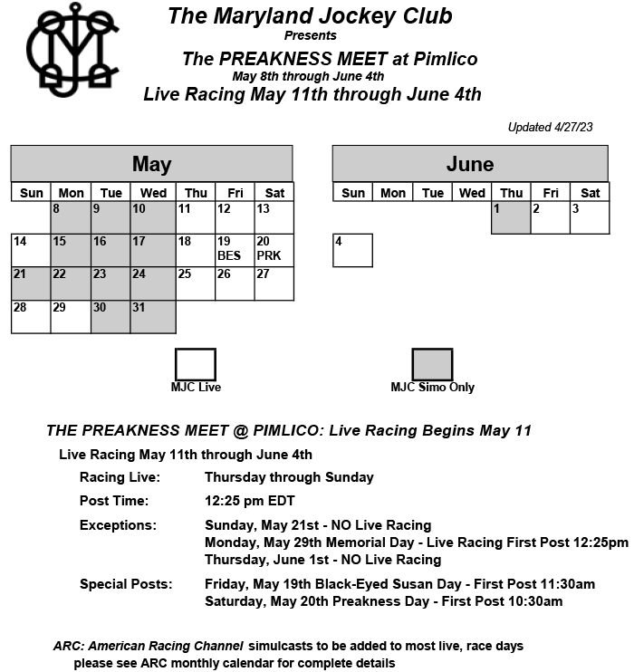 2023 Preakness Meet at Pimlico
